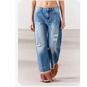 Ursime women’s size S boho high rise, distressed fringe jeans NWT Size Small